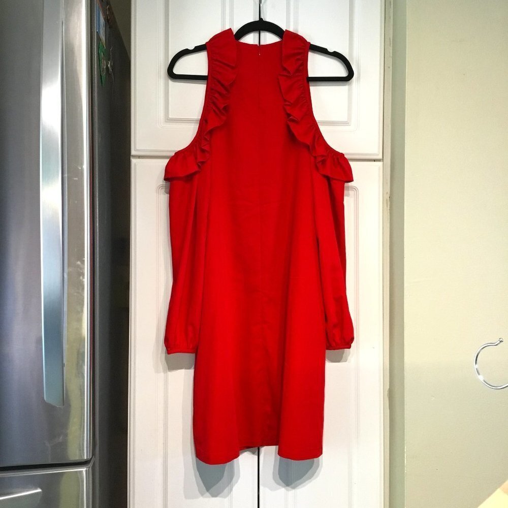 PASKAL Red Cold Shoulder Ruffle Dress - Picture 2 of 5
